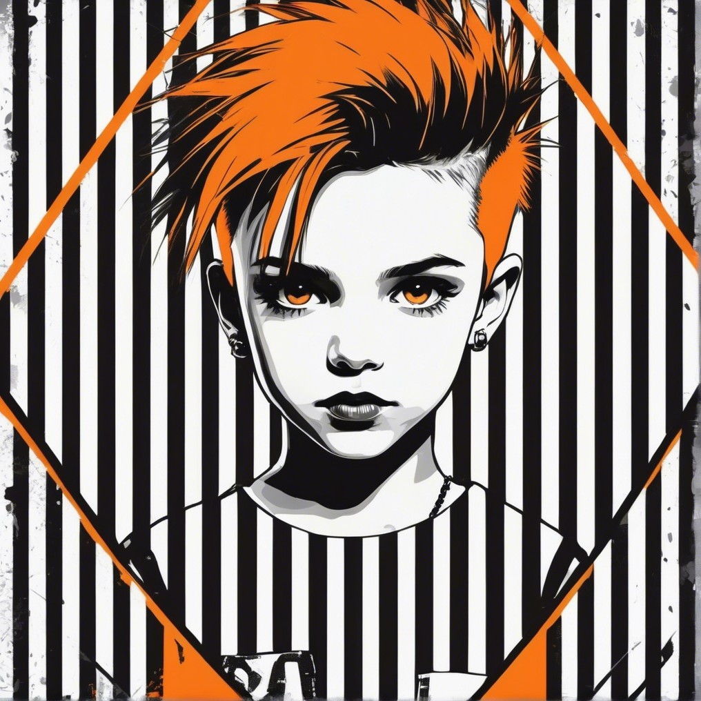Punk Rock Woman with Orange Hair in Stylized Artwork