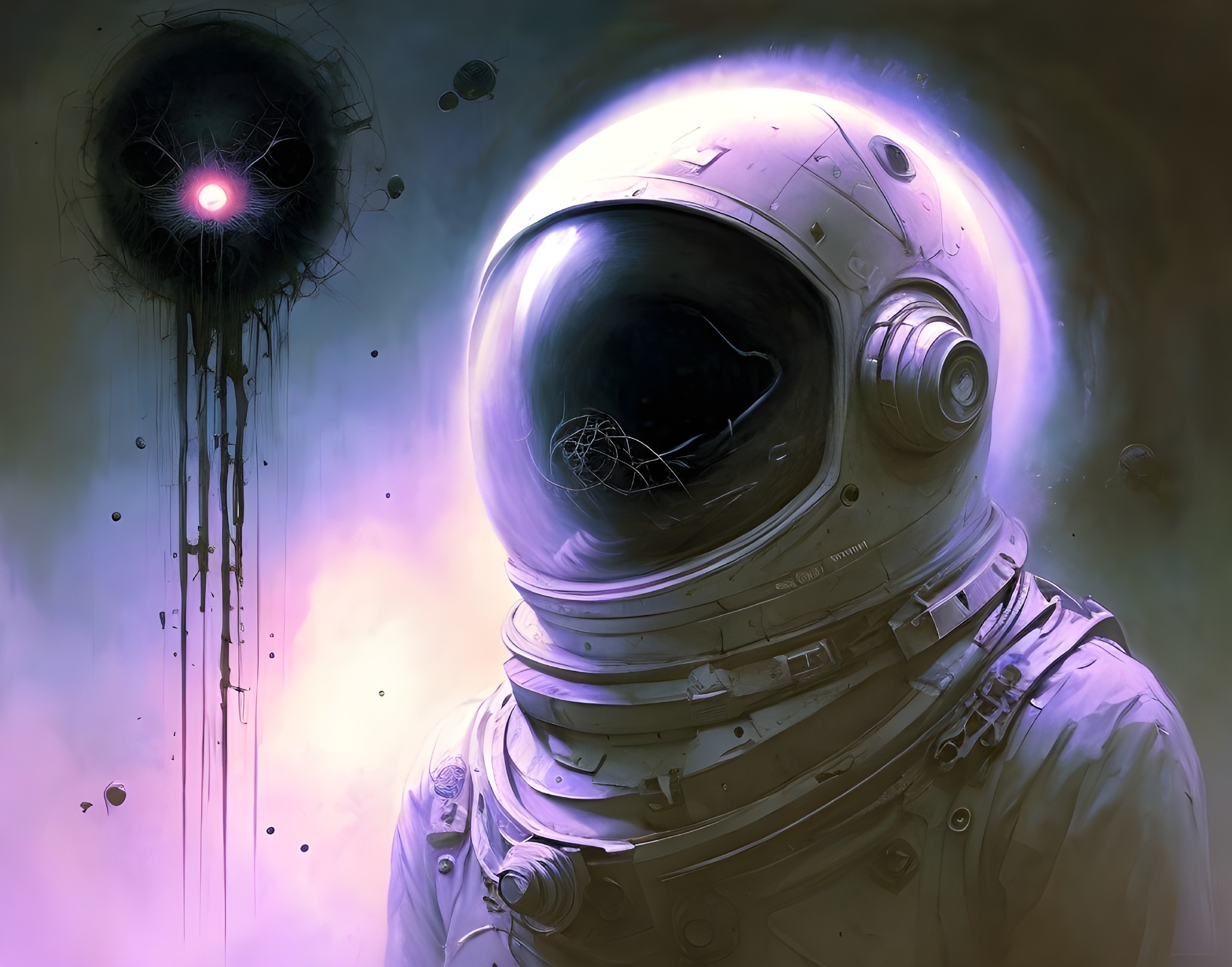 Detailed White Space Suit Astronaut in Cosmic Scene