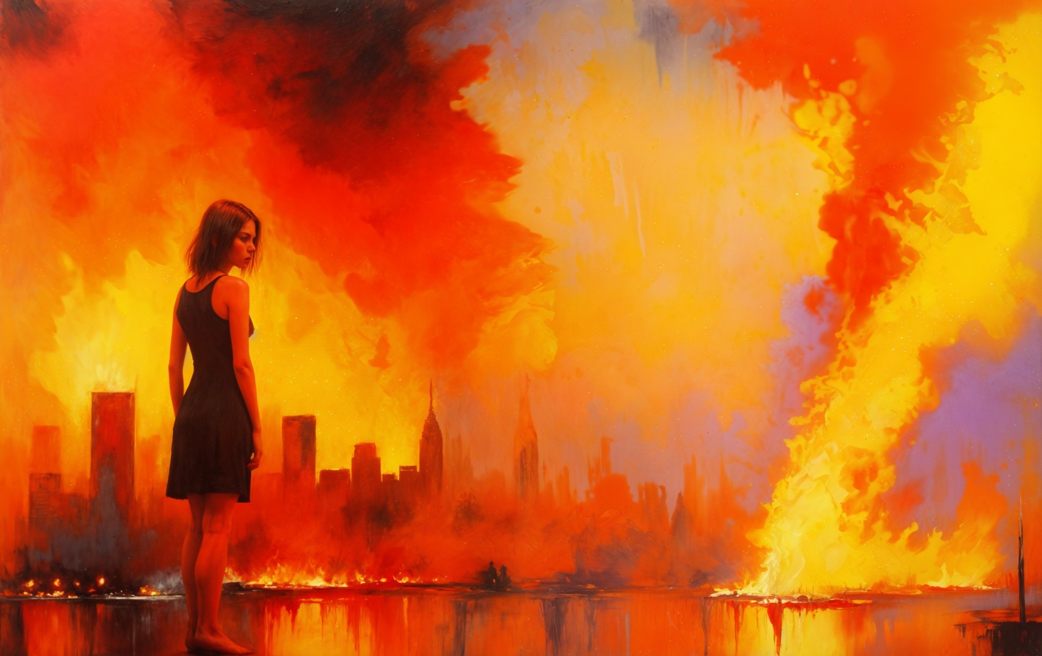 Vibrant fantasy landscape with glowing sky and sharp spired structures