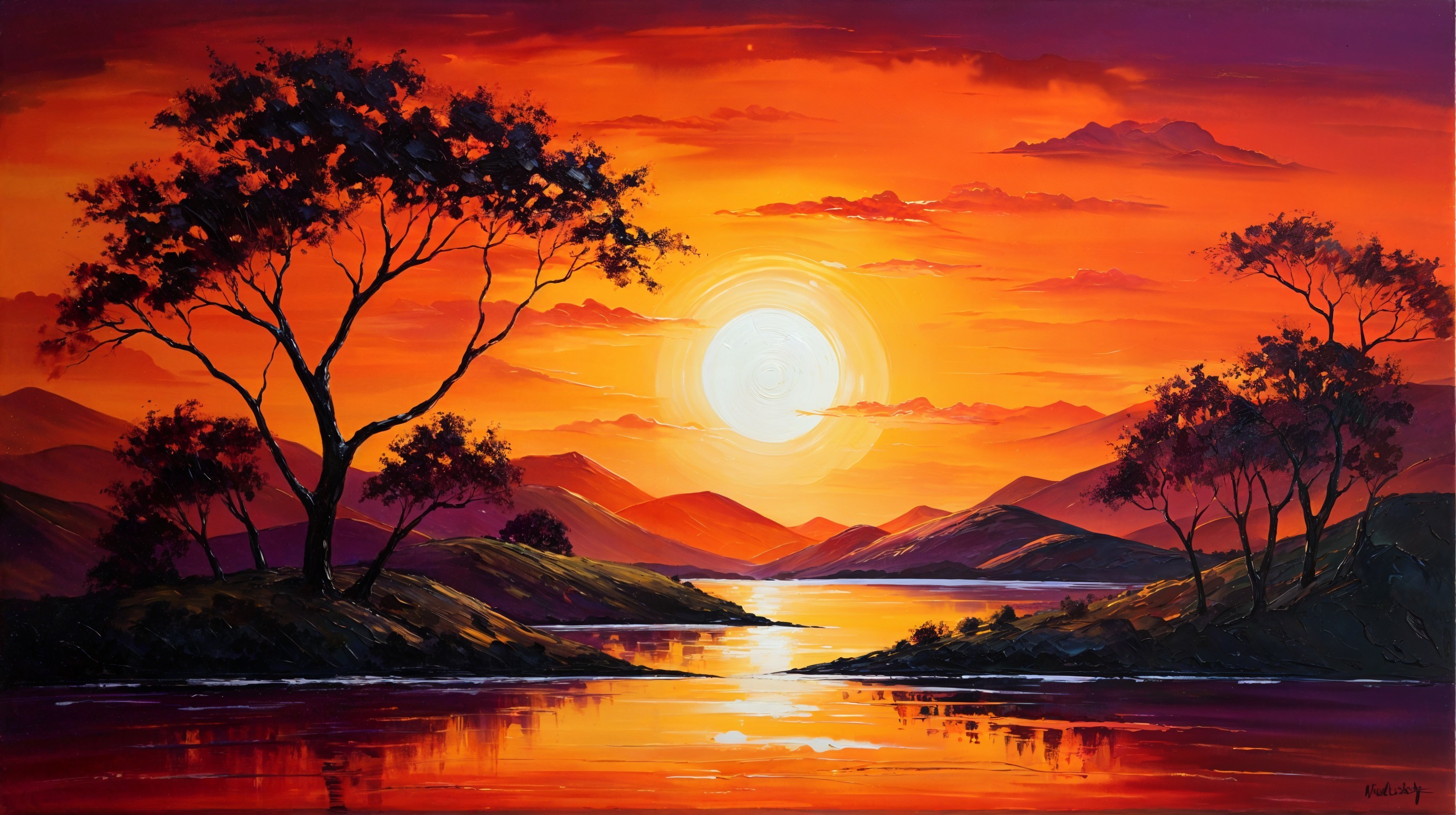 Vibrant Sunset Landscape Over Tranquil Waters