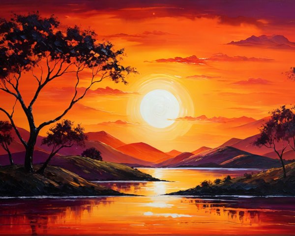 Vibrant Sunset Landscape Over Tranquil Waters