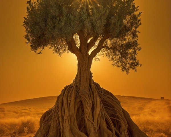 Solitary Tree at Sunset with Lush Green Canopy