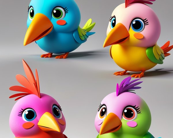 Vibrant Cartoon Birds in Playful Arrangement
