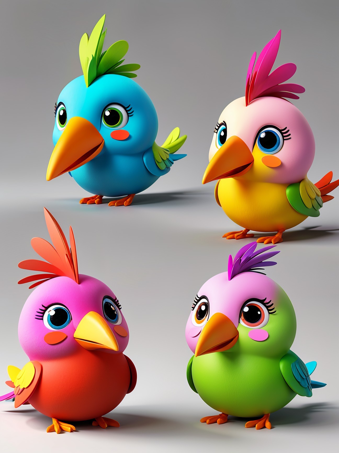 Vibrant Cartoon Birds in Playful Arrangement