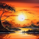 Vibrant Sunset Landscape Over Tranquil Waters