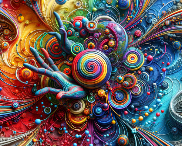 Abstract Composition with Swirling Patterns and Colors