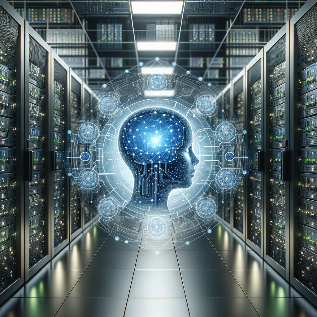 Futuristic Data Center with Neural Network Silhouette