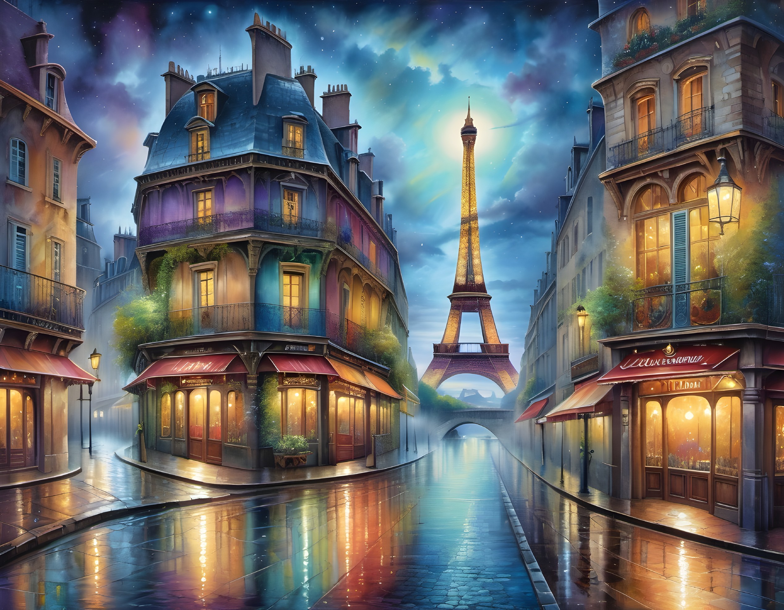 Magical Parisian Night with Eiffel Tower and Cafés