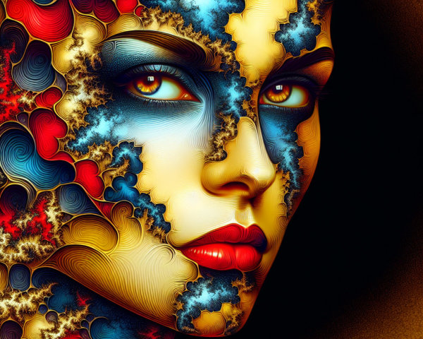 Fractal Patterns on a Face in Vibrant Colors