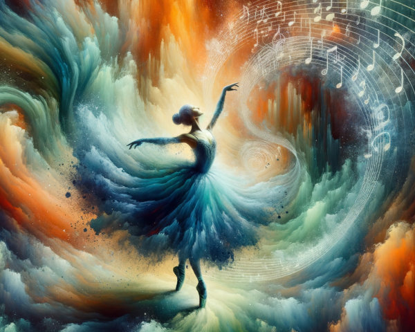 Ballerina Dancing in a Colorful Dreamlike Scene