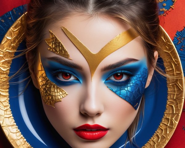 Portrait of a Woman with Bold Makeup and Rich Colors