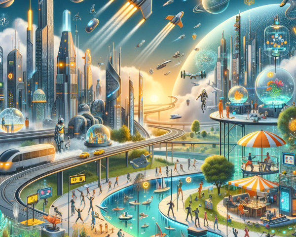 Futuristic Cityscape with Skyscrapers and Technology