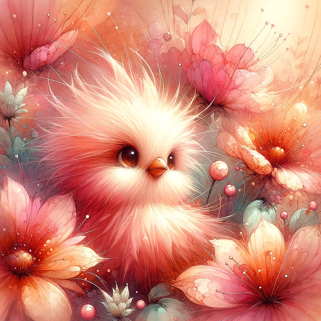 Whimsical Bird Surrounded by Colorful Flowers