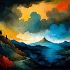 Surreal Landscape with Mountains and Dramatic Sky