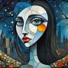 Ethereal Figure in Twilight Forest with Glowing Elements