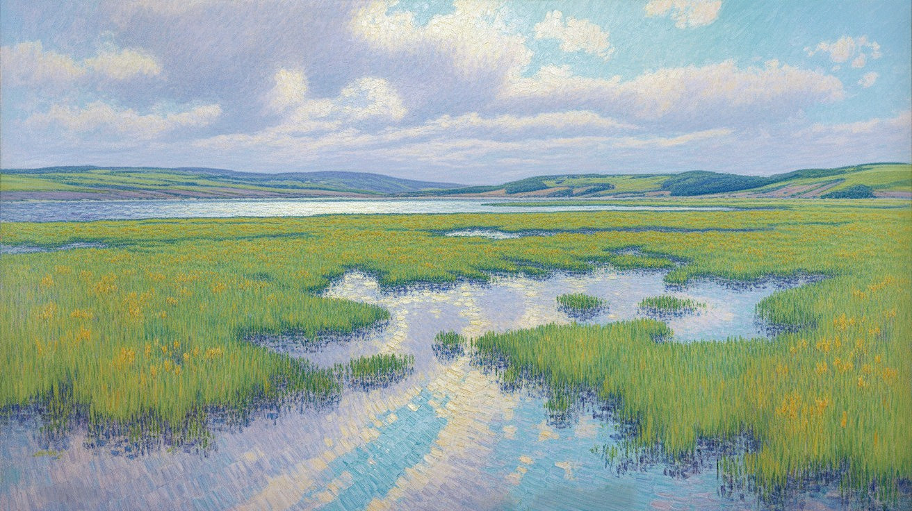 Tranquil Landscape with Water and Lush Marshlands
