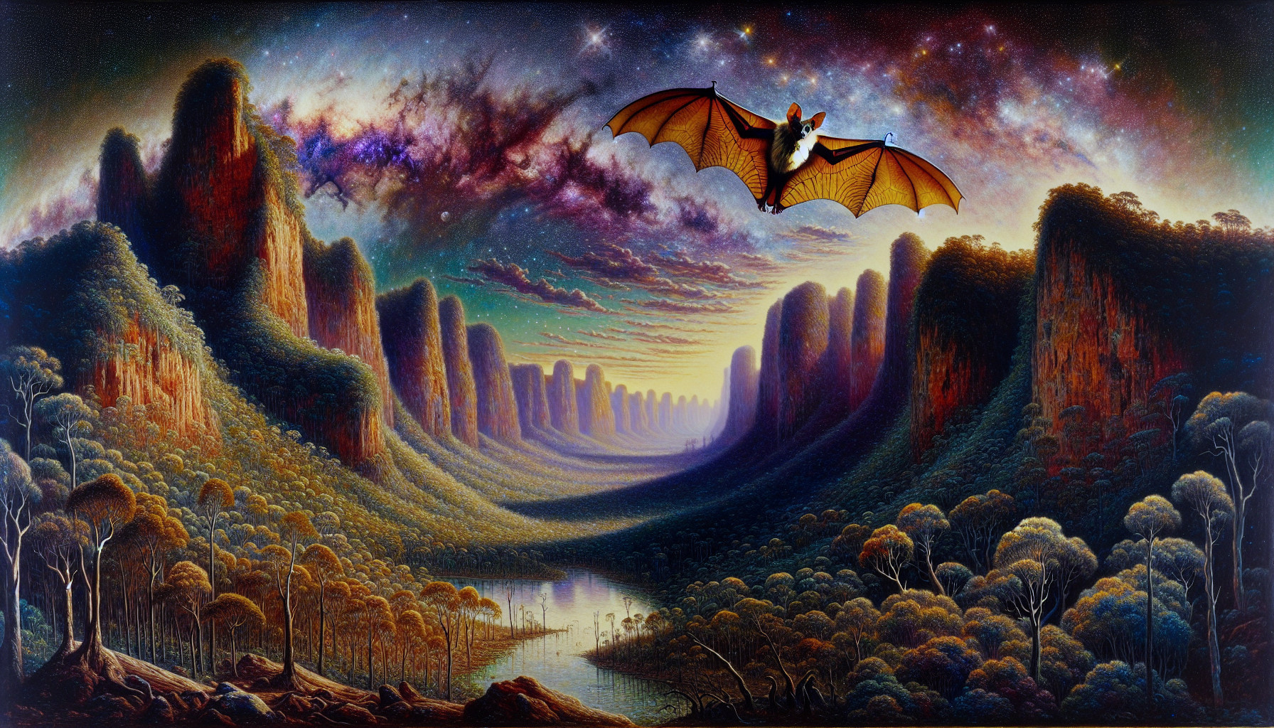 Mystical Landscape with Mountains and Colorful Sky