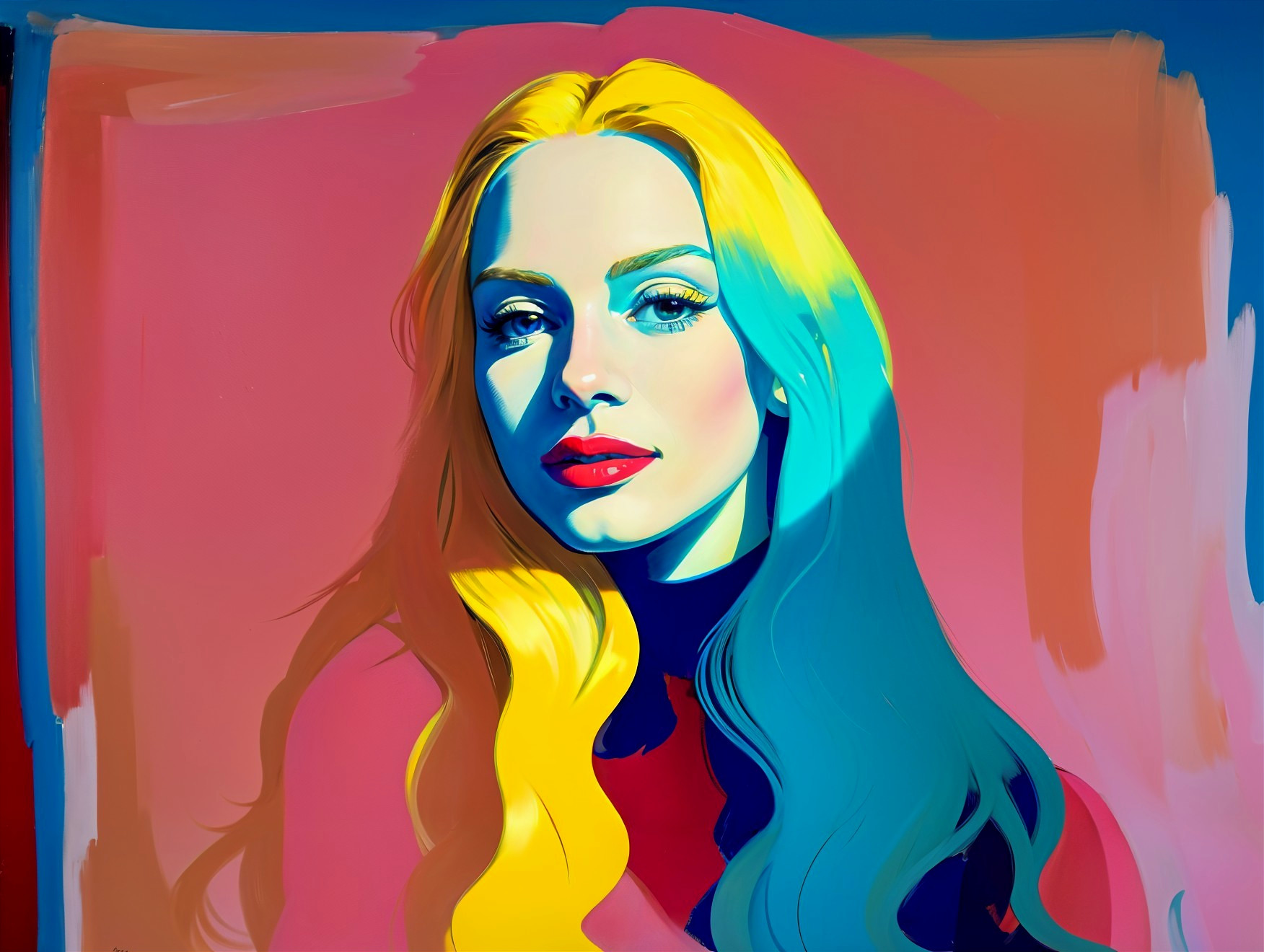 Vibrant Stylized Portrait of a Woman with Colorful Hair
