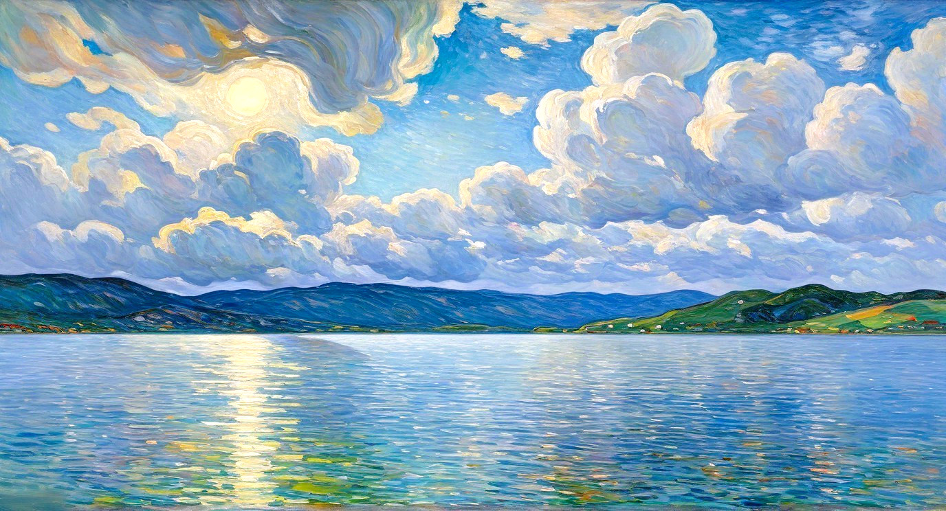 Vibrant Landscape with Water and Radiant Sky