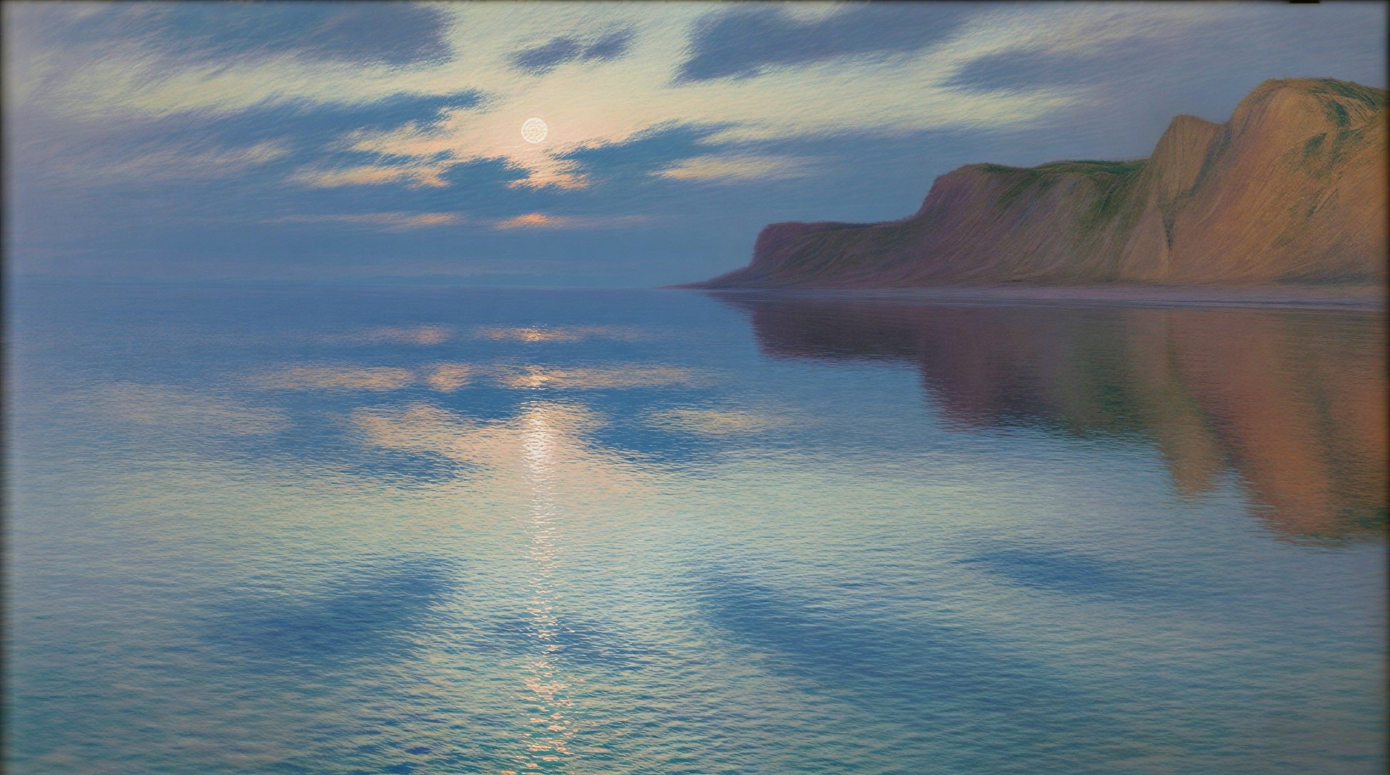 Serene Coastal Landscape at Dusk with Rocky Cliffs