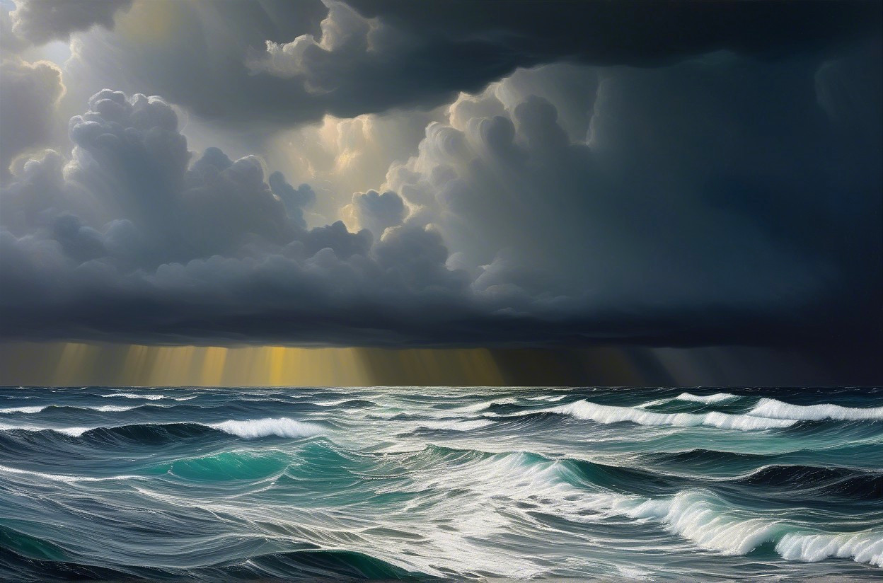 Dramatic Seascape with Turbulent Waves and Dark Clouds