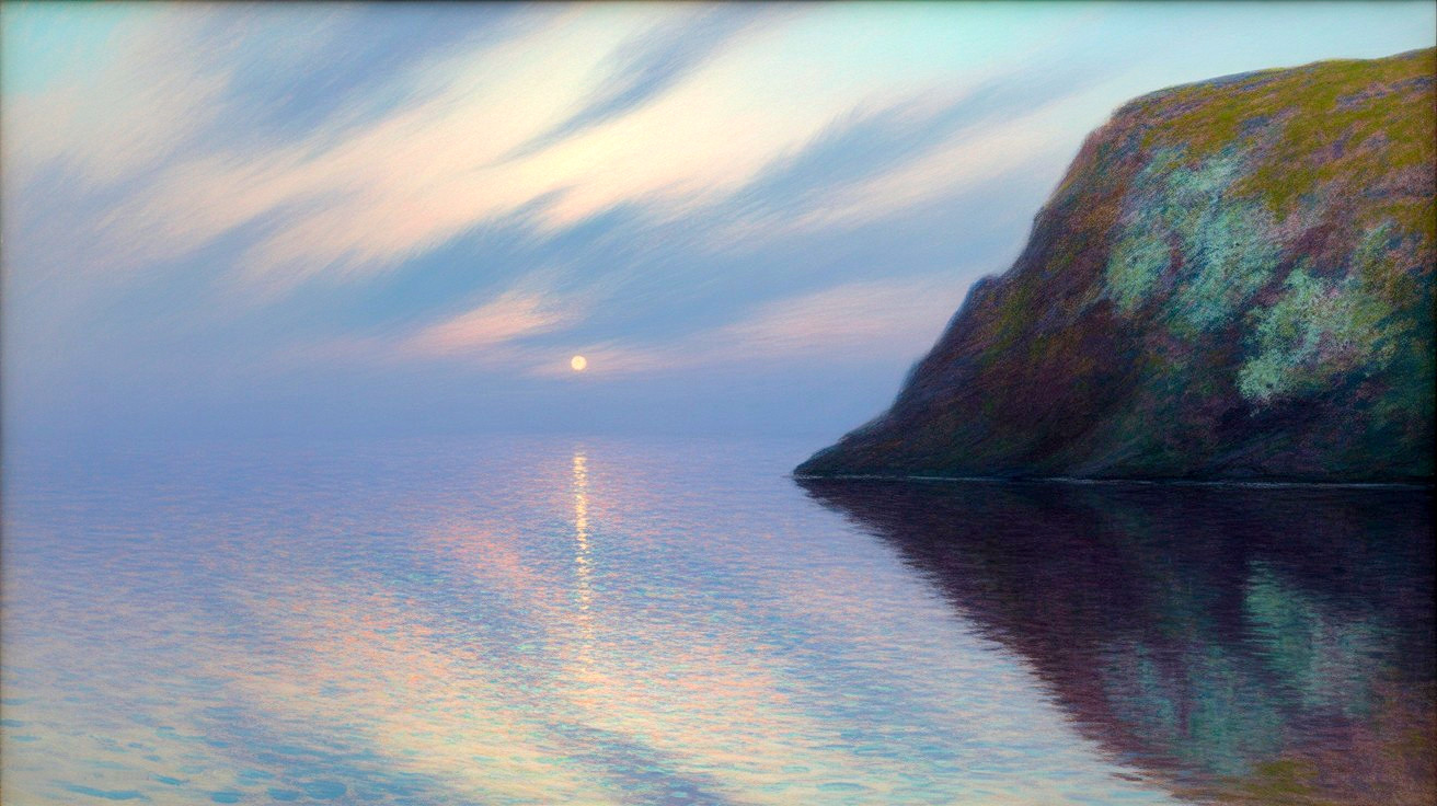 Tranquil Sea Landscape at Dusk with Pastel Hues