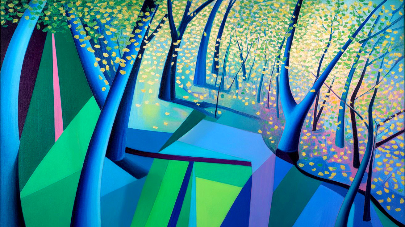 Vibrant Abstract Landscape of a Serene Forest Scene