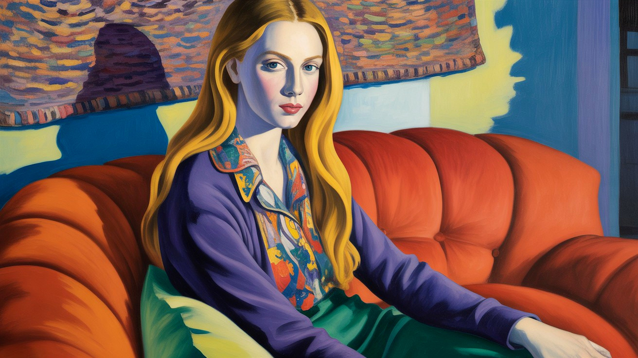 Portrait of a Young Woman on an Orange Couch