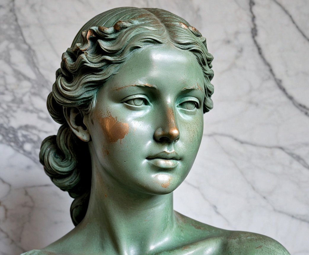 Close-up Sculpture of a Serene Woman's Head and Shoulders