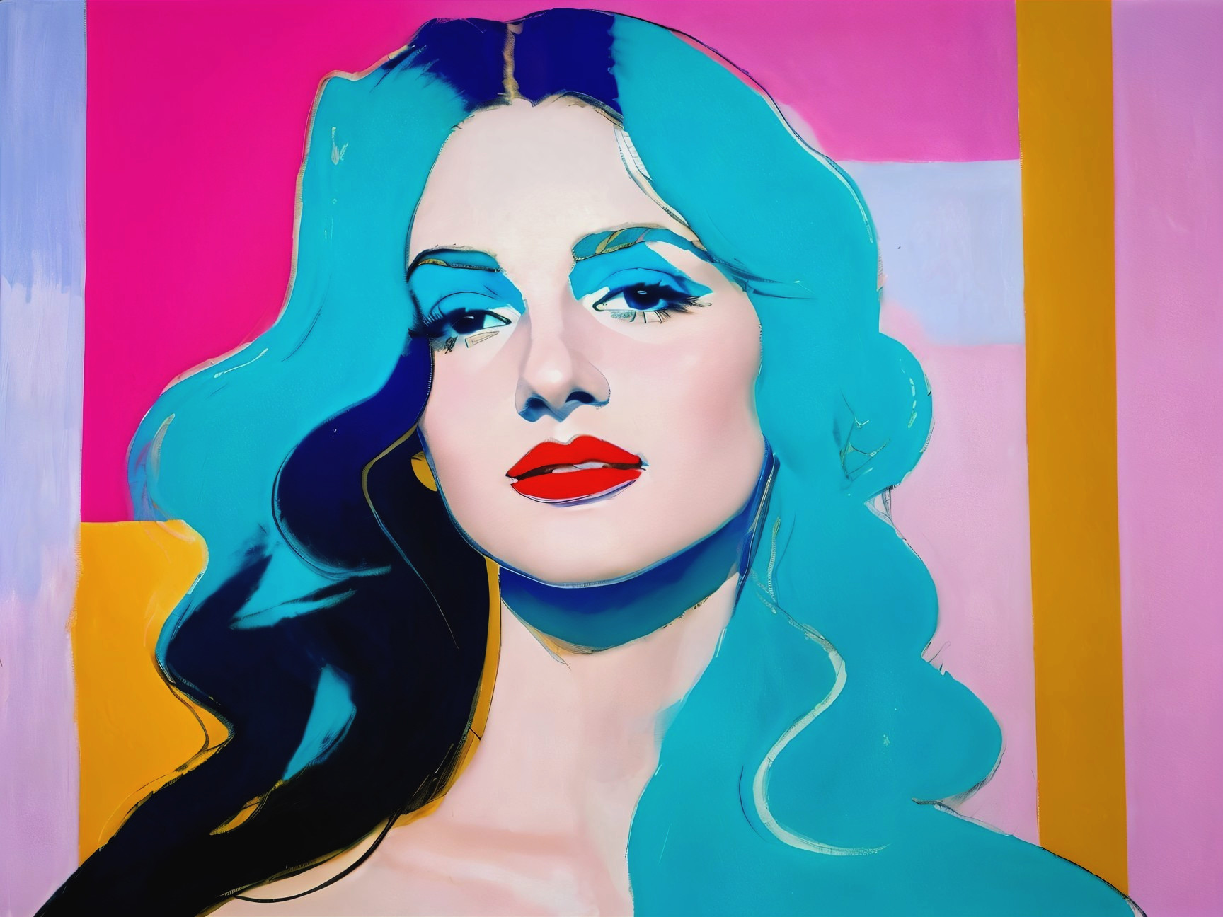 Stylized portrait of a woman with turquoise hair