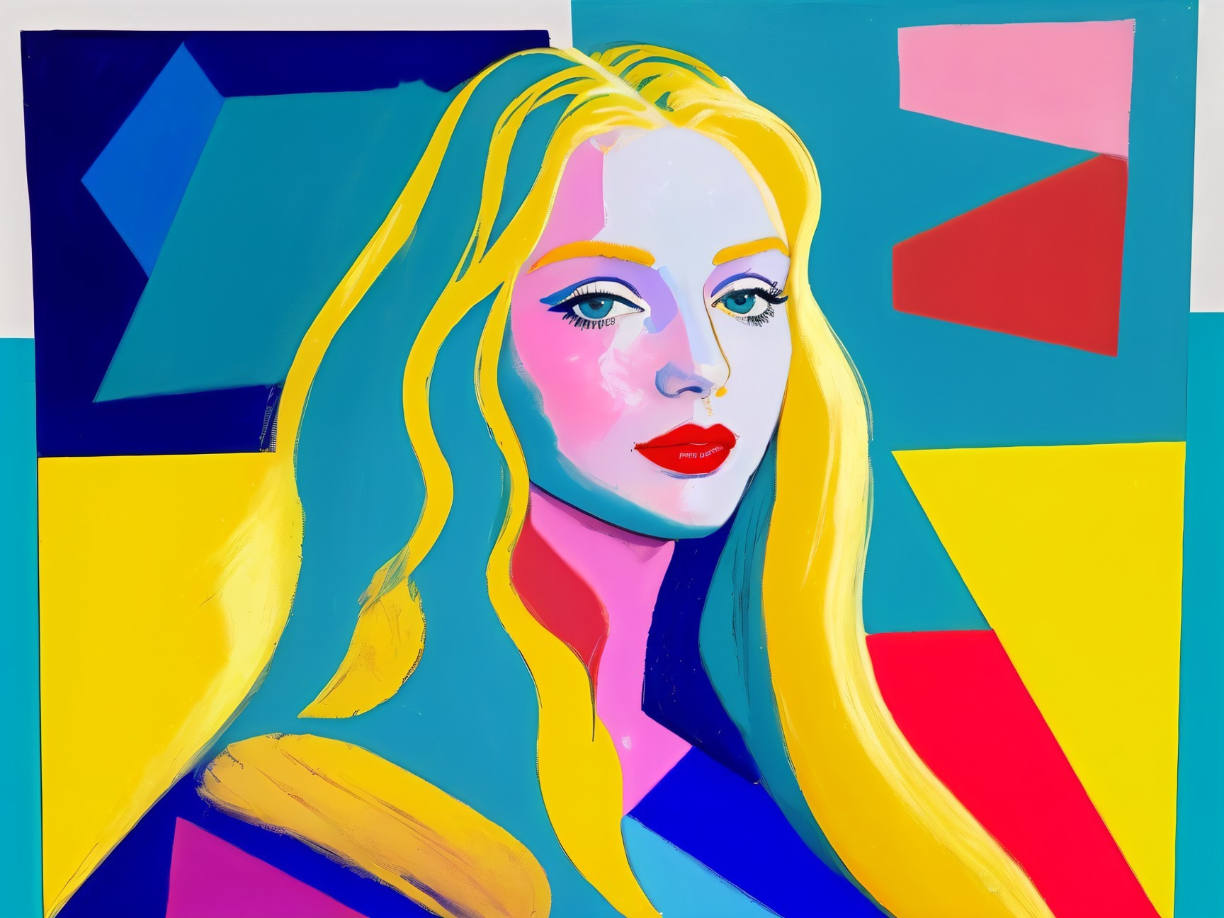 Vibrant Abstract Portrait of a Woman with Geometric Background