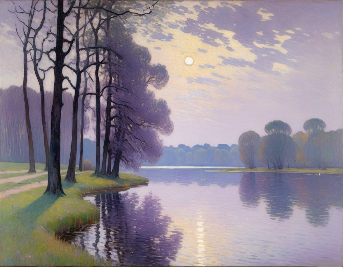 Serene Landscape with Calm River at Dusk