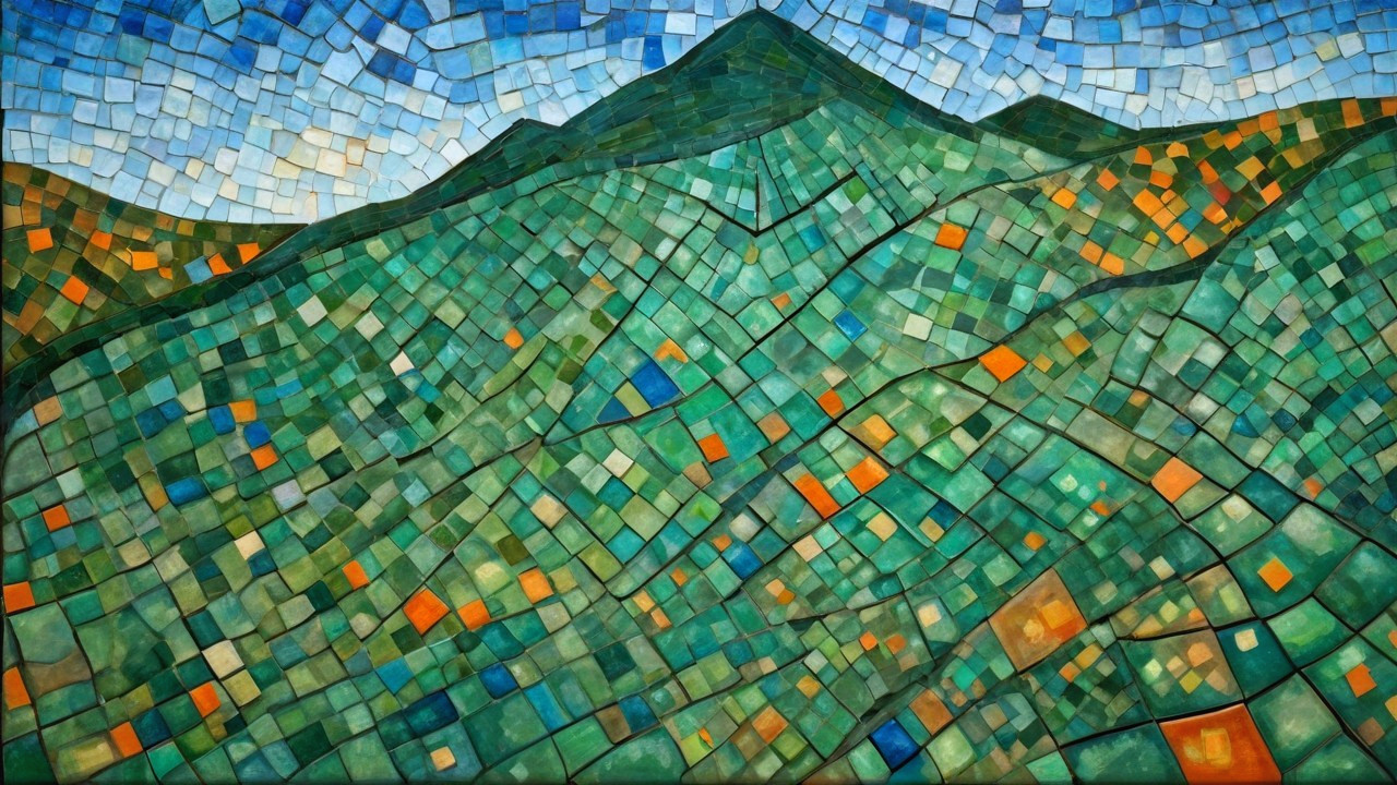 Abstract Digital Painting of a Colorful Mountain Landscape