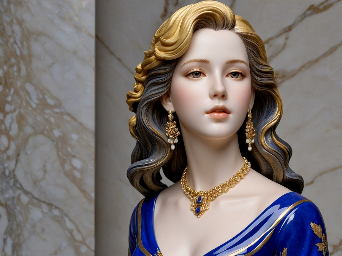 Figurine of a Woman in Blue Gown with Jewelry