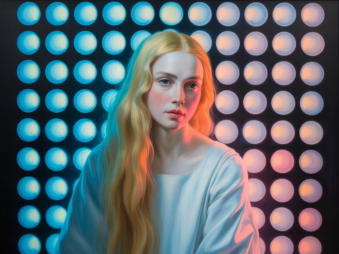 Young woman with blonde hair in vibrant light backdrop