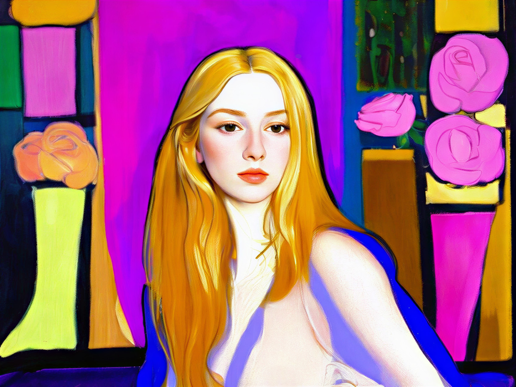 Stylized Portrait of a Young Woman with Abstract Colors