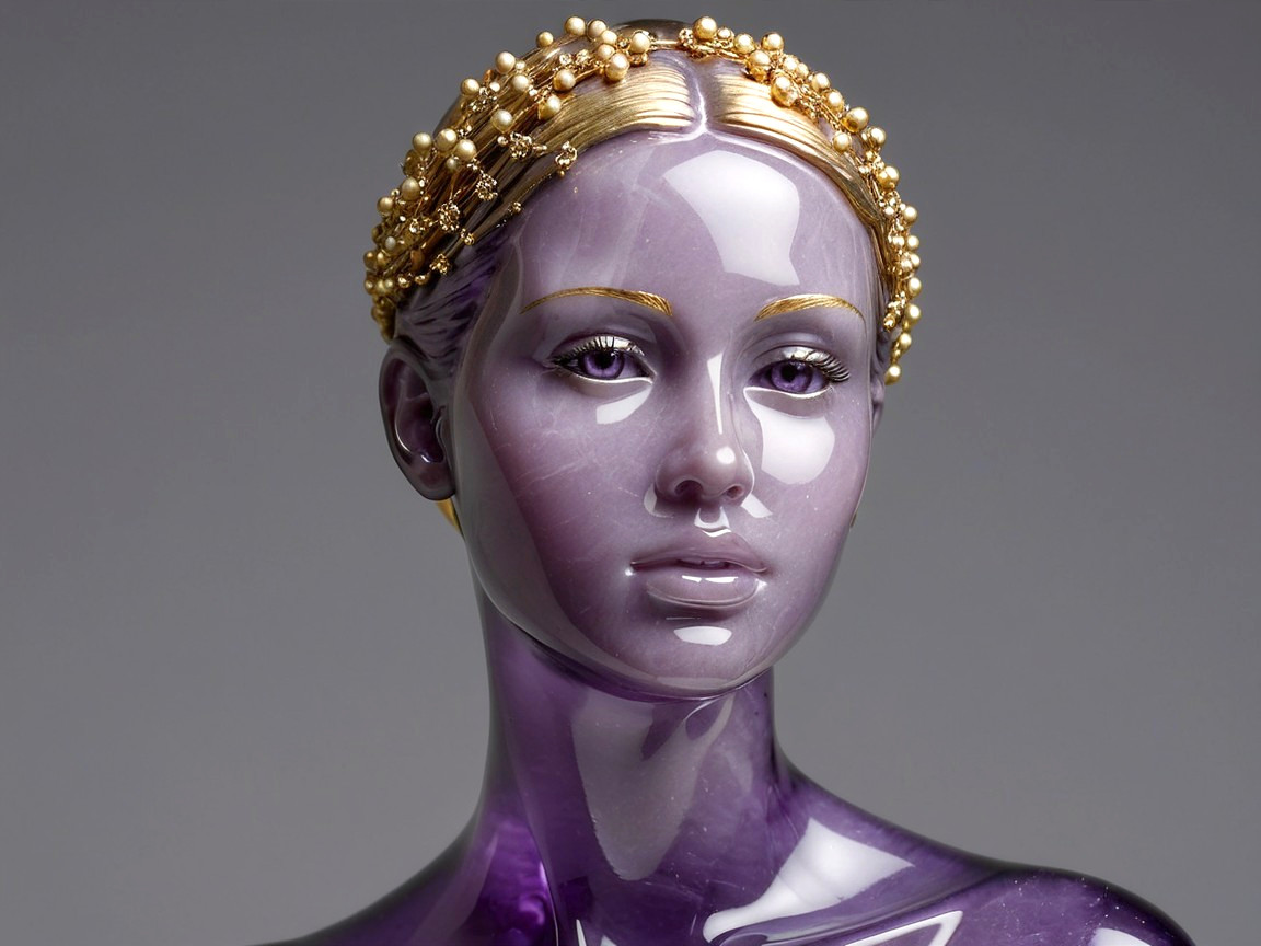 Lavender Mannequin with Ornate Headpiece and Glossy Finish