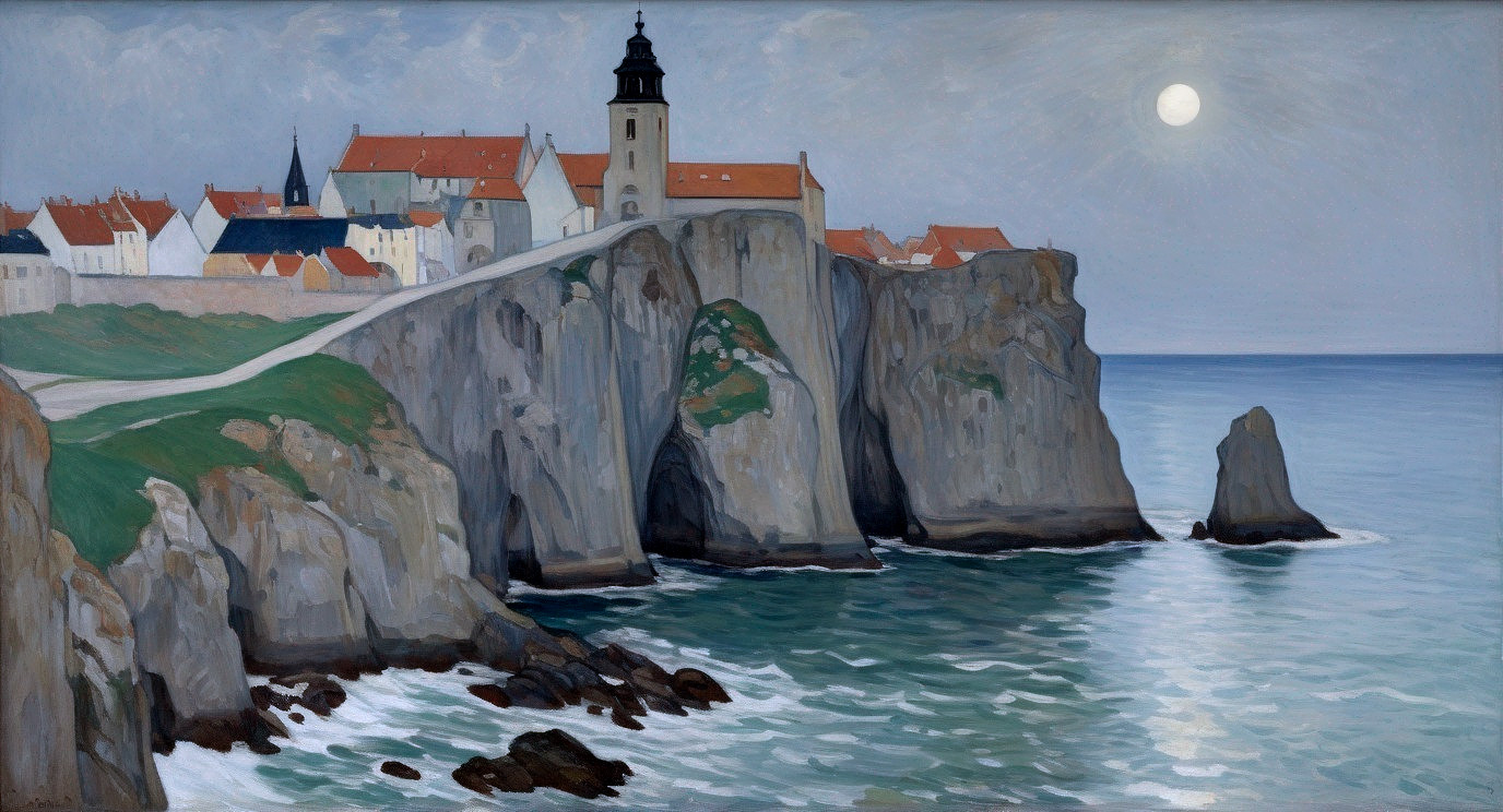Charming Coastal Village with Lighthouse and Cliffs
