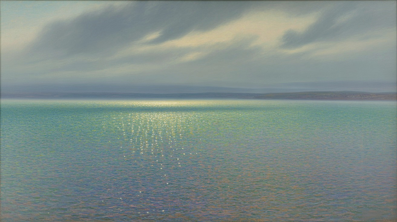 Serene Seascape with Muted Blue and Green Tones