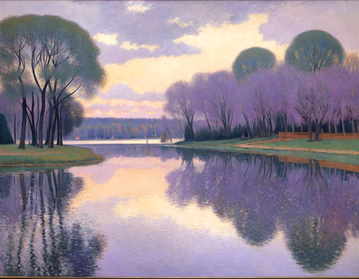 Tranquil Lake Landscape with Pastel Dusk Sky
