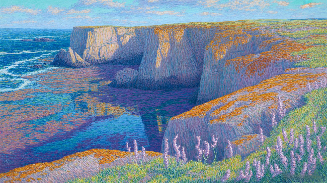 Coastal Landscape with Cliffs and Vibrant Vegetation