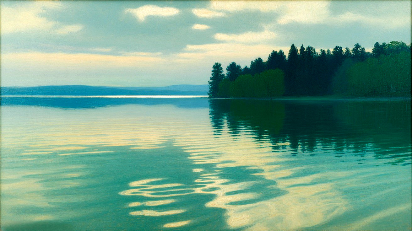 Tranquil Lake Landscape with Reflective Water and Trees