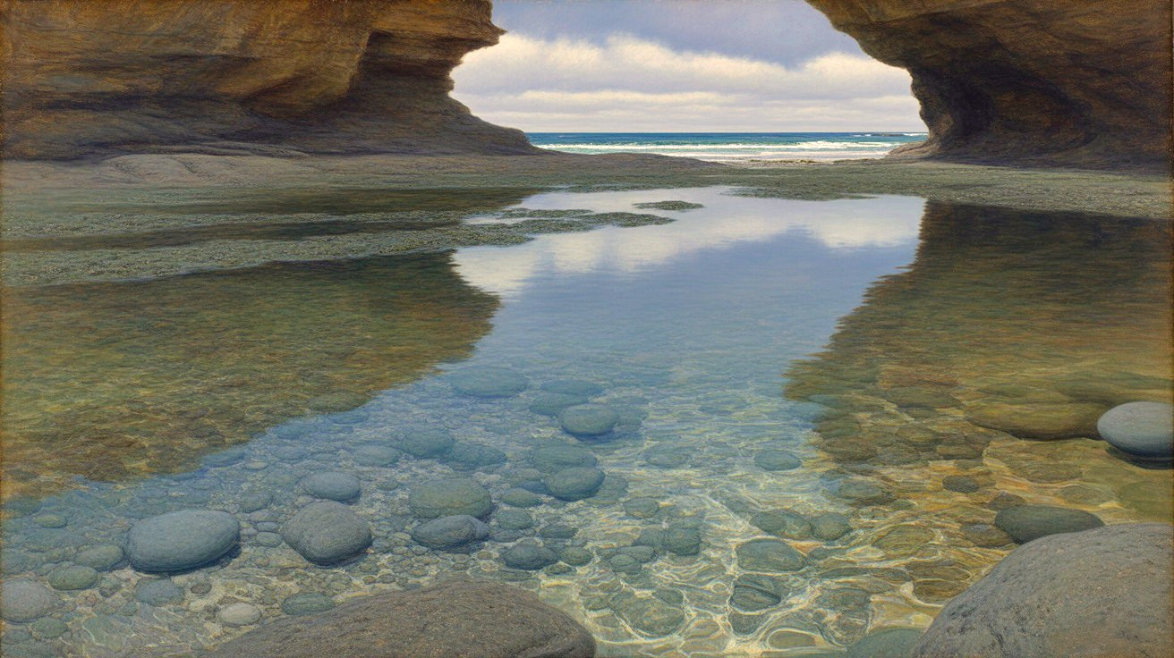Serene Coastal Scene with Tidal Pool and Cliffs