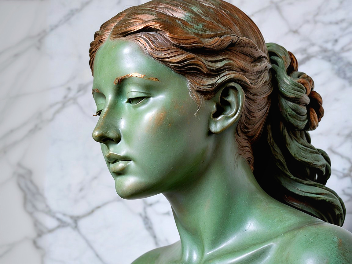 Serene Female Figure Sculpture with Green Hue