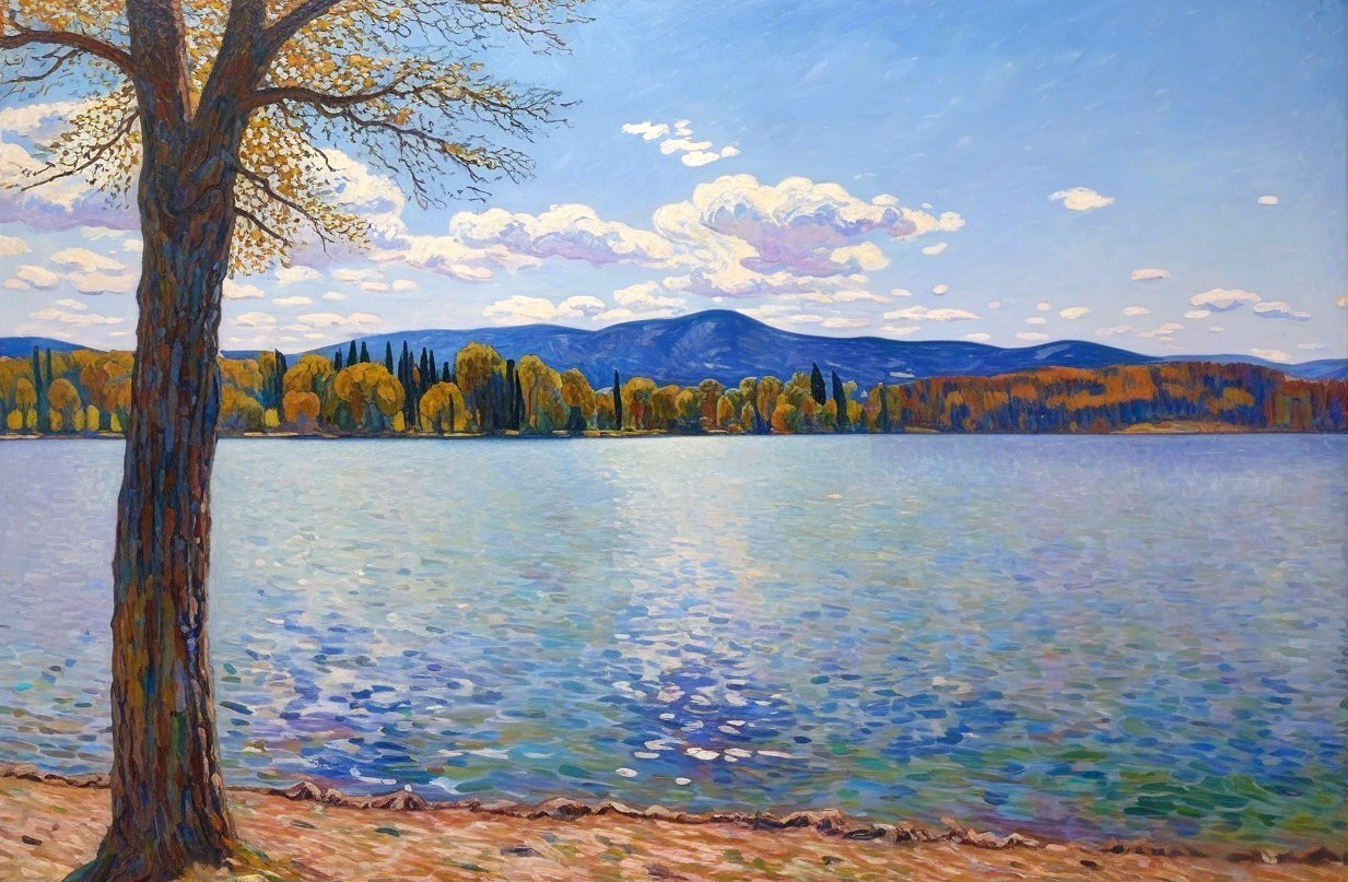 Serene Lake Landscape with Vibrant Autumn Colors