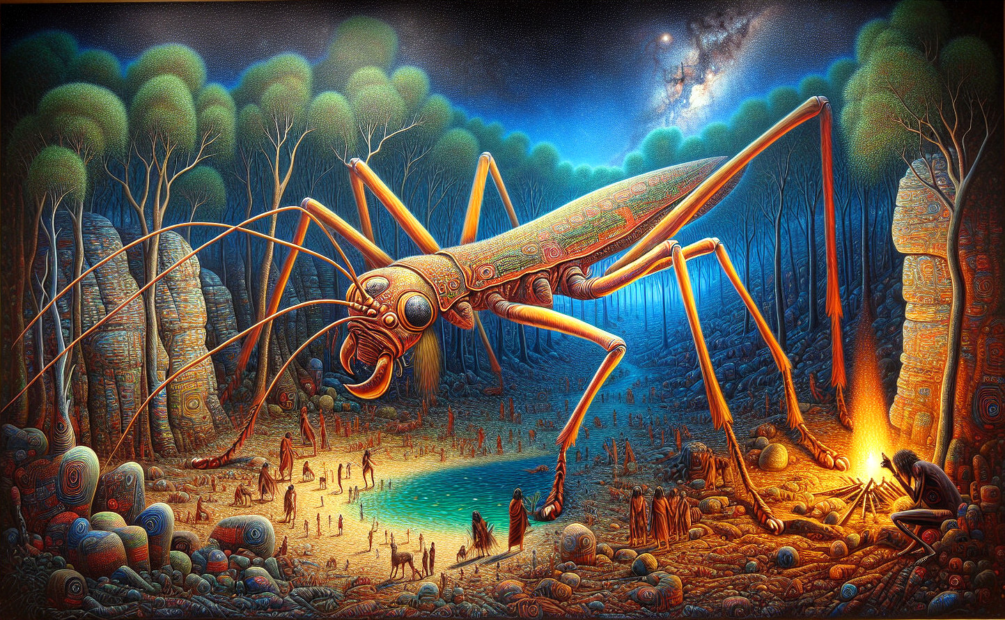 Surreal Landscape with Giant Insect and Humans