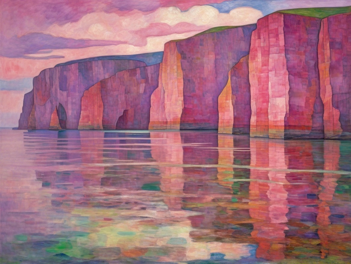 Vibrant landscape with colorful cliffs and serene water