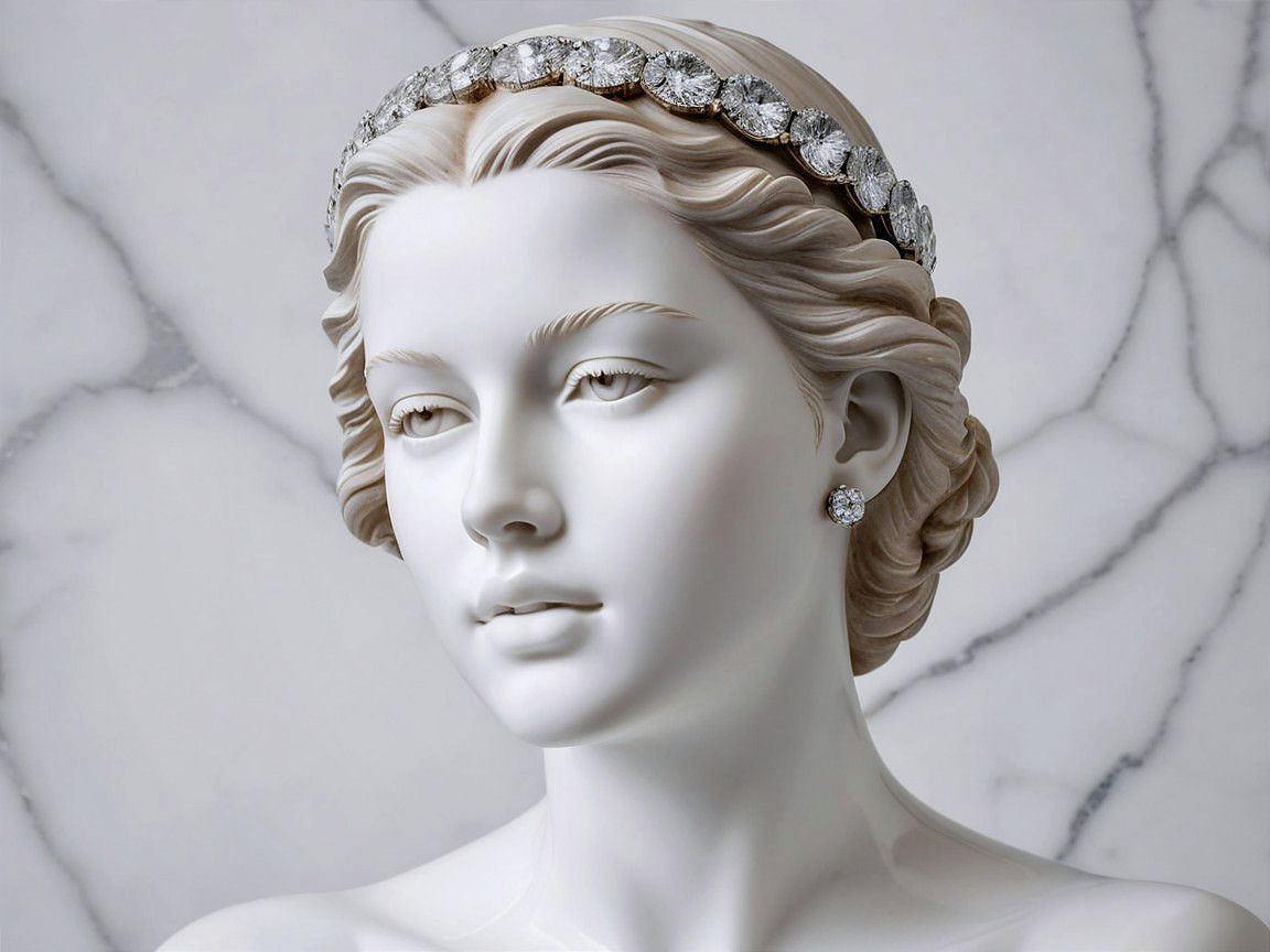 Marble Bust of a Woman with Elegant Features and Jewelry