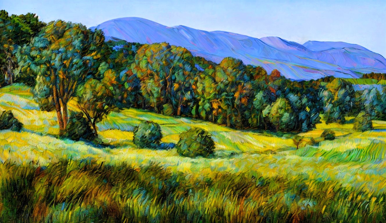 Vibrant Landscape with Rolling Hills and Clear Sky