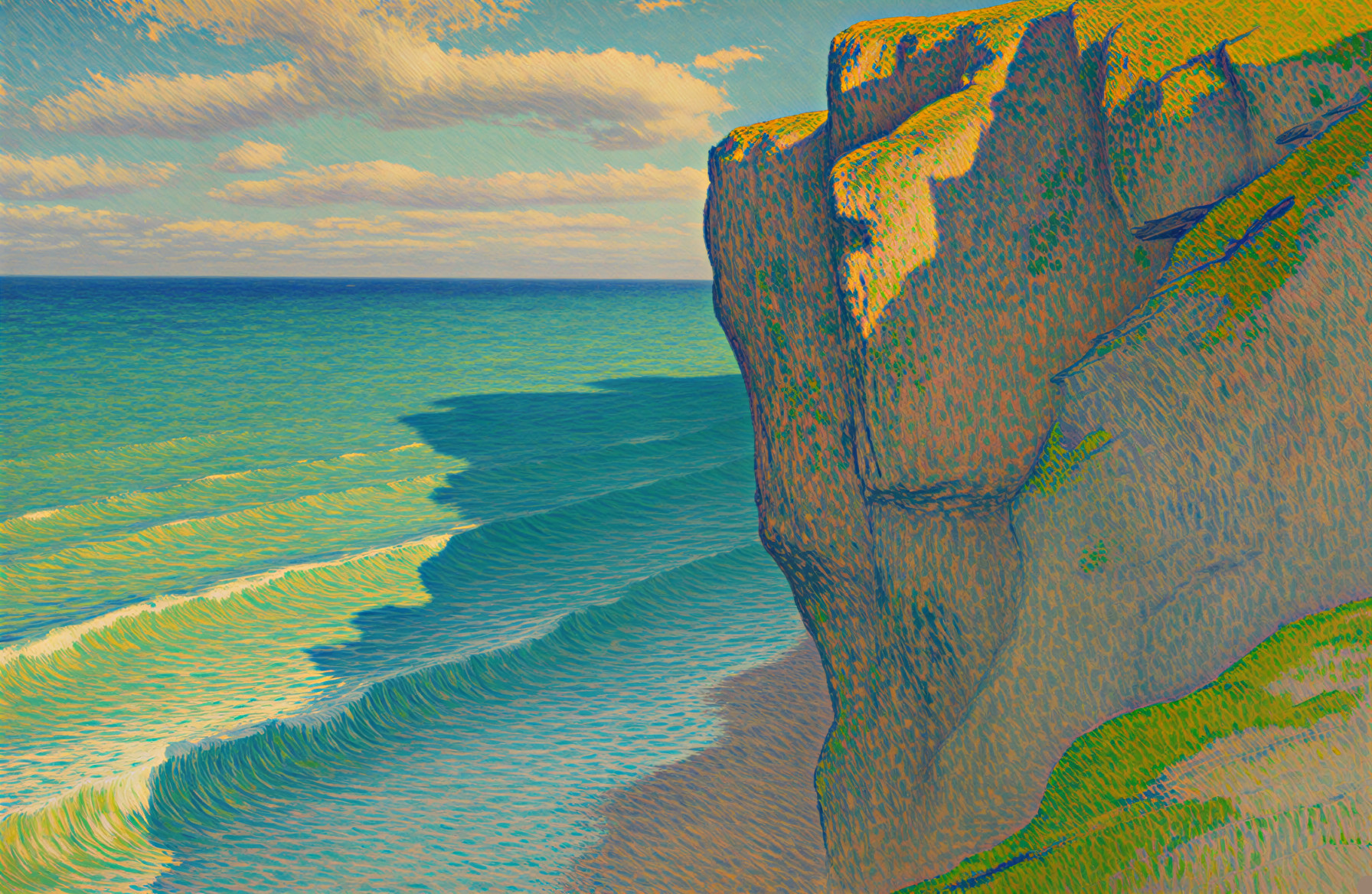 Seascape with Cliff Overlooking Tranquil Ocean